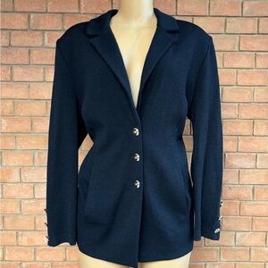 Authentic St. John Navy Blue Knit Blazer Jacket – Size 14